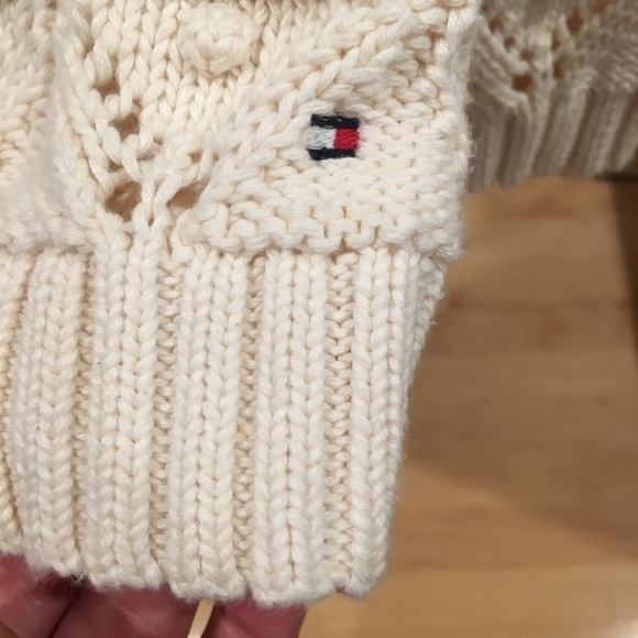 Tommy Hilfiger Ivory Crochet Knit Pom Sweater - Picture 7 of 8